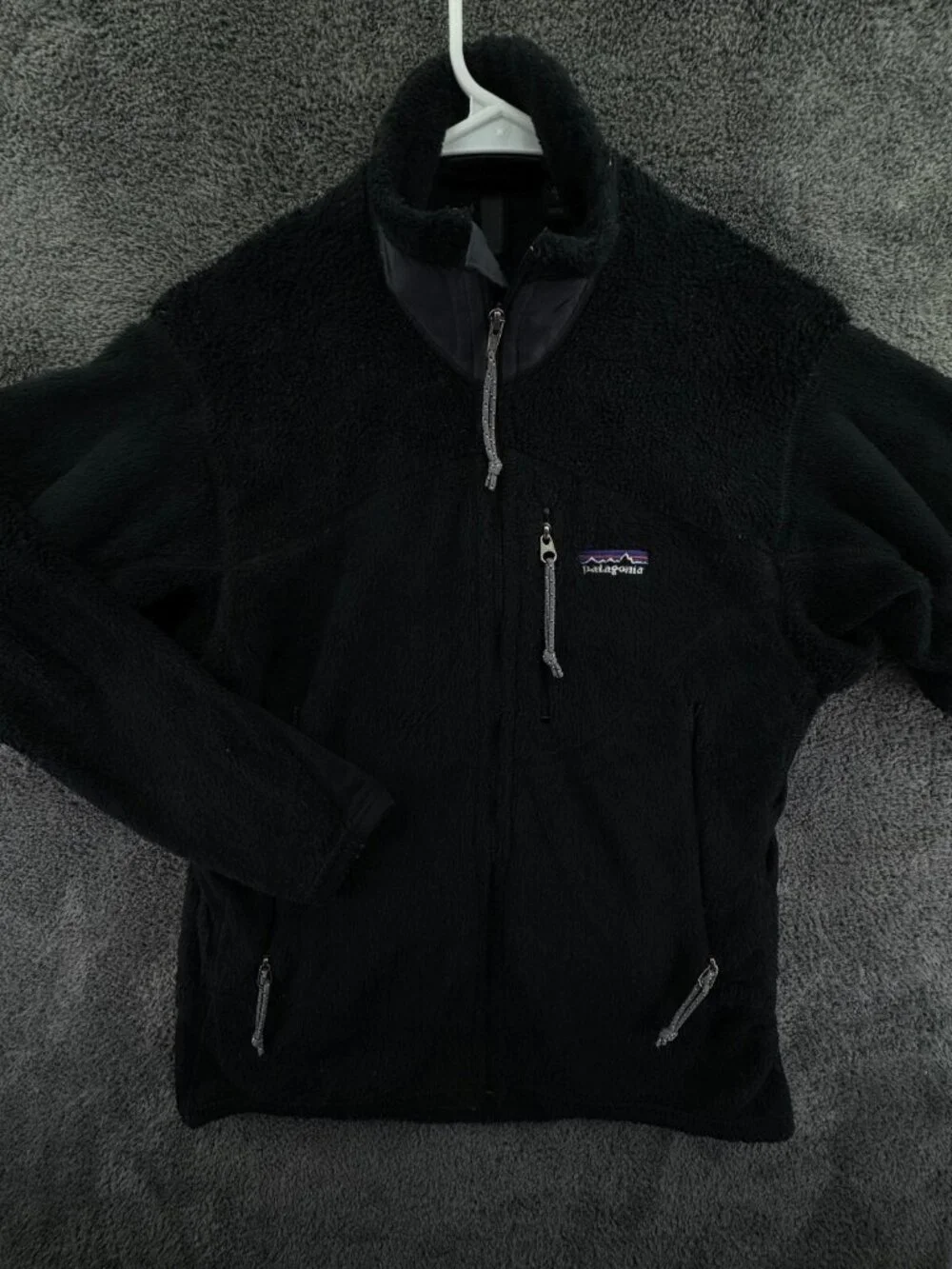 Patagonia Women Jacket Black Full Zip Fuzzy Soft Small USA Made Big Pockets